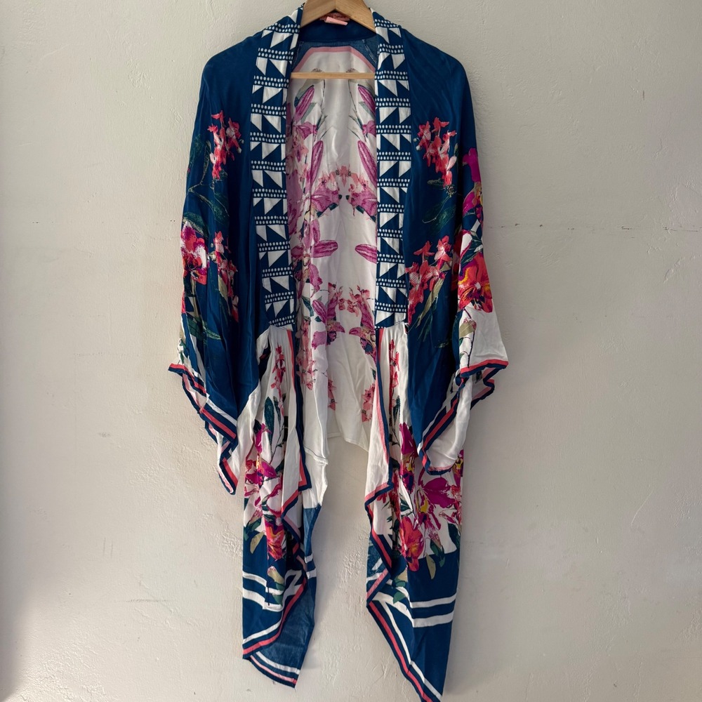 Flying Tomato Womens Floral Geometric Kimono Wrap Navy Blue Pink Size S/M